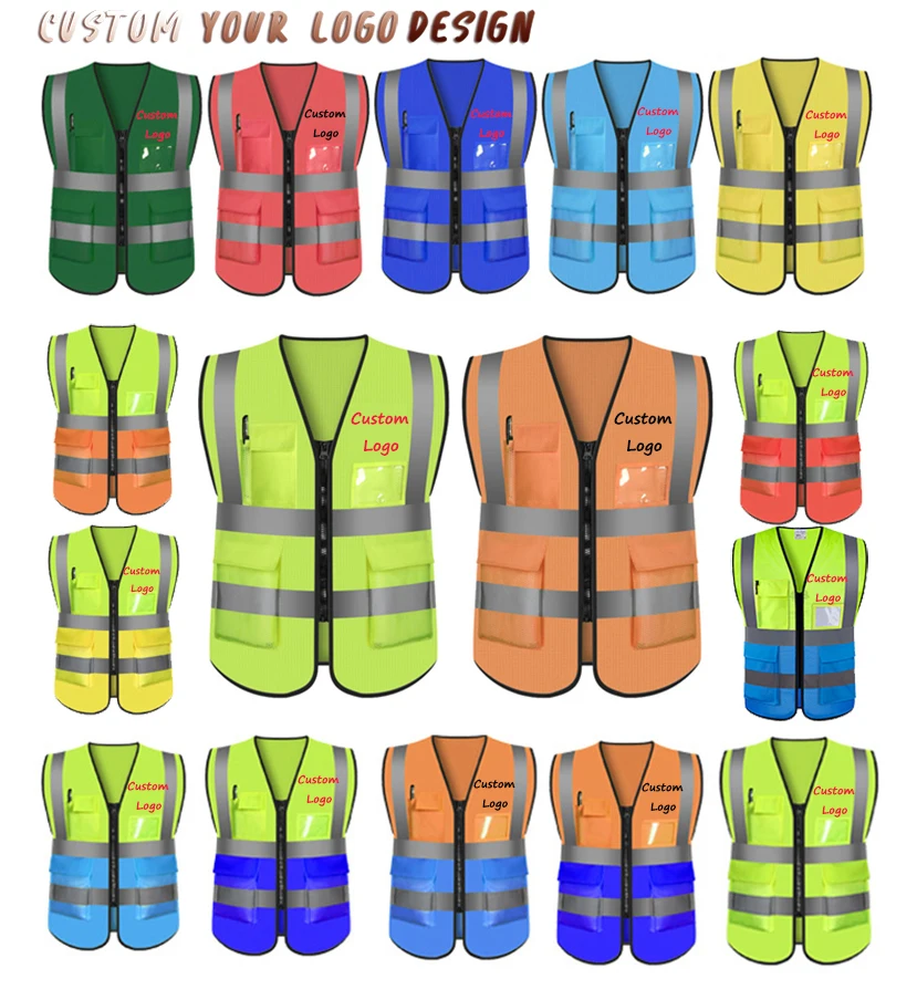 Safety Vest With Custom Logo Reflective Jacket Work Clothes Tape High Visibility Class 2 3 Construction Mesh Hi Vis Safety Vest