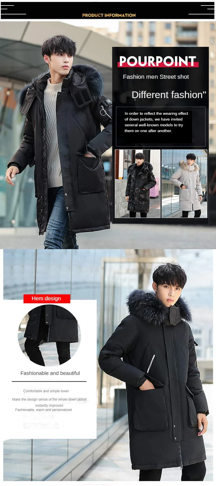 Wholesale Winter Fashionable Warm Puffer Coat Hooded Medium Length Down