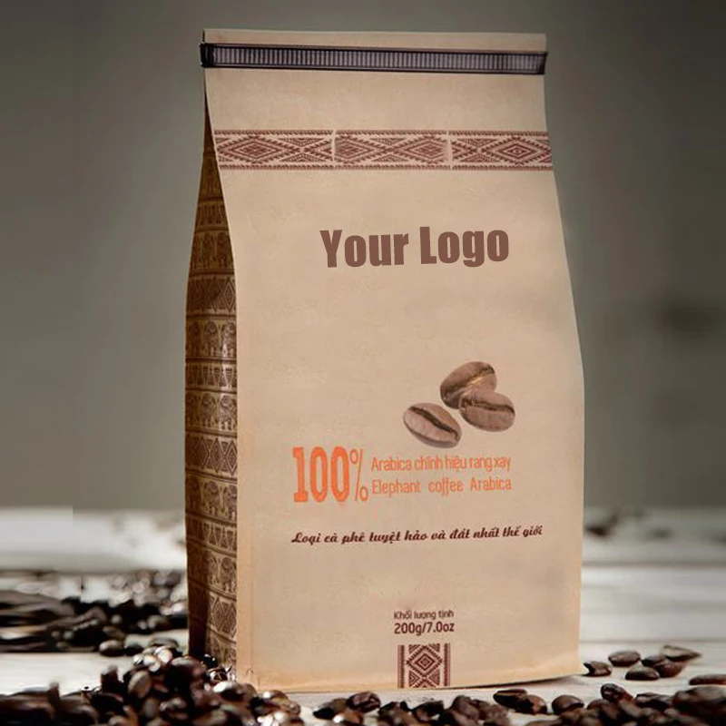 Smell Proof Biodegradable Flat Bottom Bags Eco Friendly Kraft Paper Coffee Bean Packaging Bag Coffee Bags With Valve And Zipper details