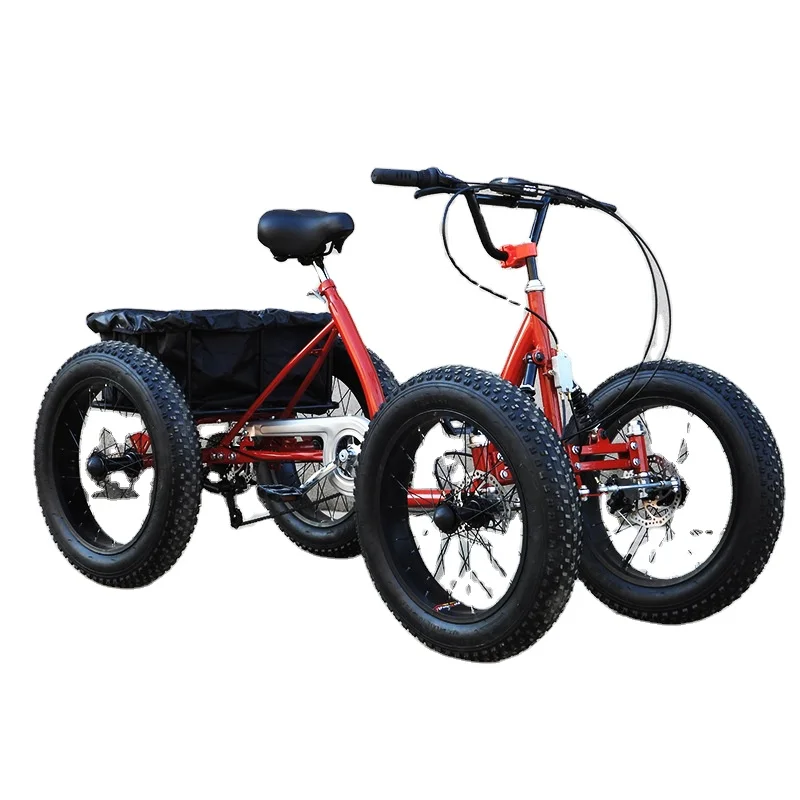 2023 The Latest Fat Tire Pedal Quad Bike Snow Quad Bike 4 Wheel Bicycle Black Aluminum Alloy 6 