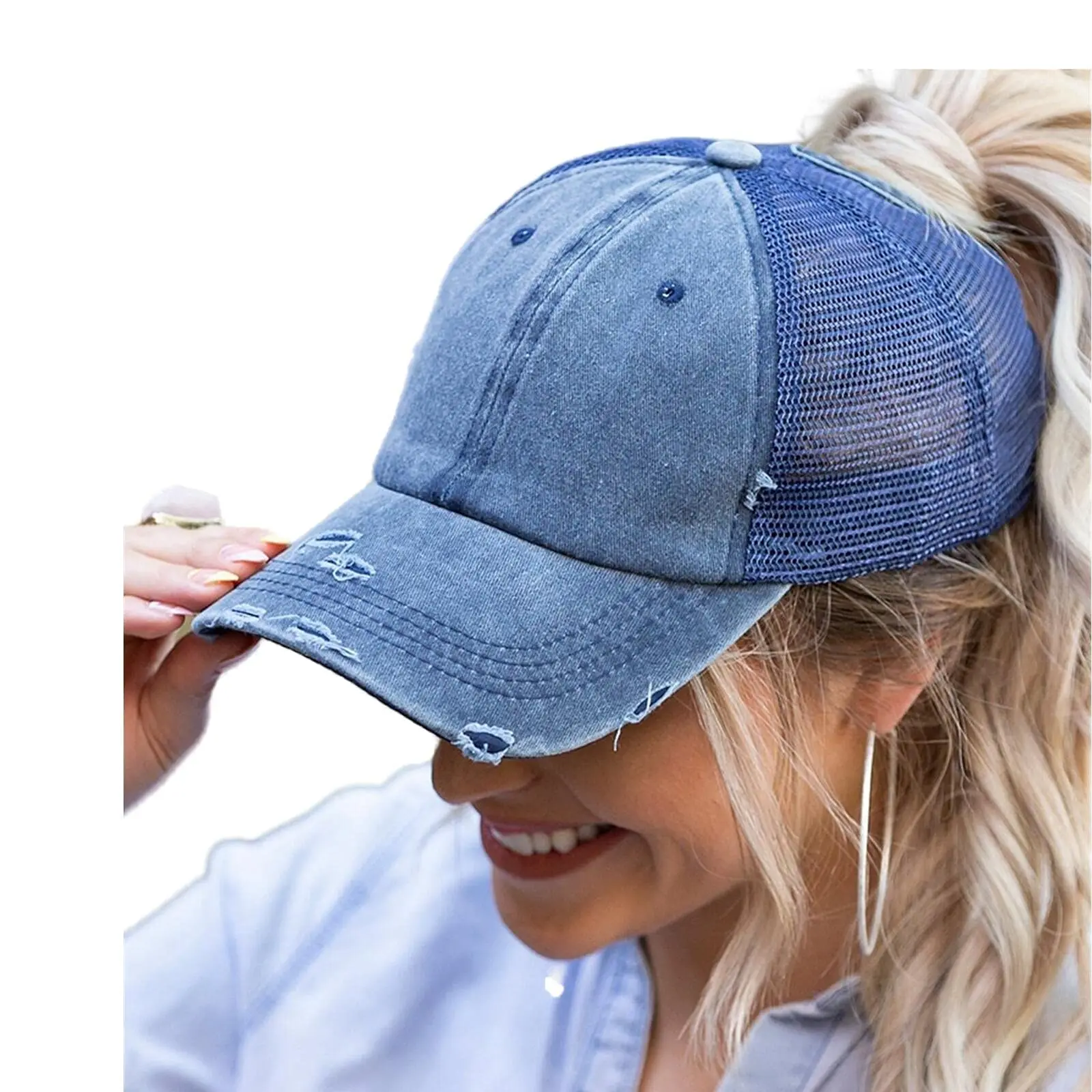 10 Pieces Distressed Ponytail Baseball Caps Washed High Ponytail Baseball Hat Distressed Criss Cross Ponytail Trucker Hat, CC Brand - Etsy main image 3