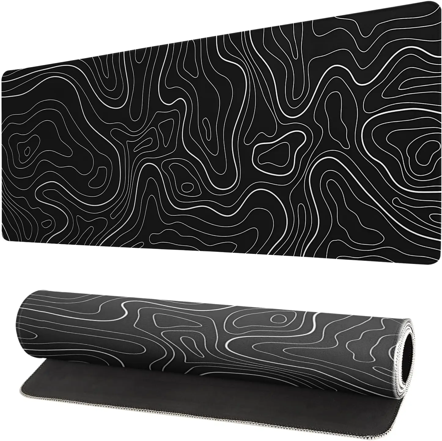 800 300mm Large Gaming Mouse Pad with Anti-Slip Rubber Base Black & White Topographic Li aperçu 7