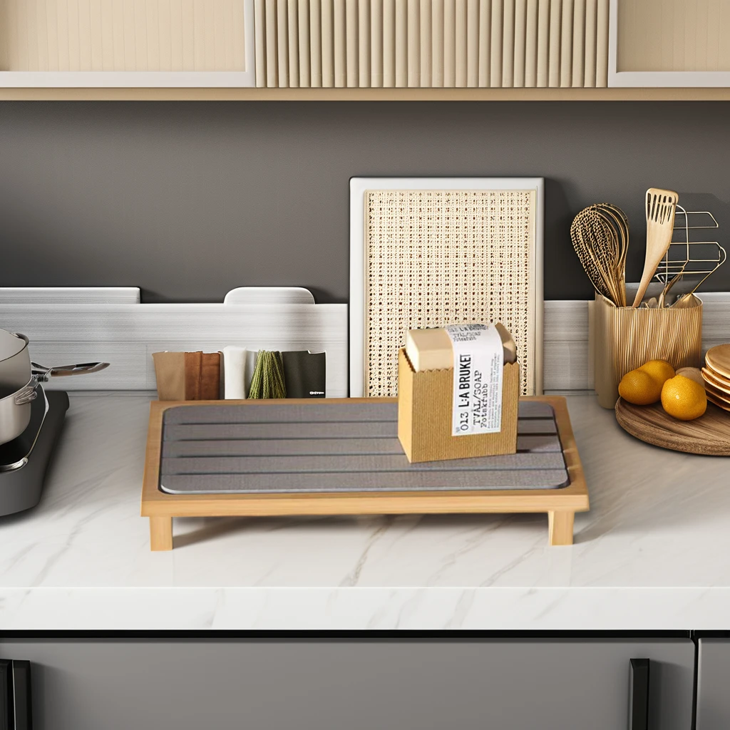 Durable Natural Diatomite Bamboo Dry Sink Caddy Organizer for Kitchen ...