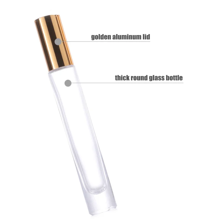 10ml Empty Refill Round Rectangle Gold Silver Black Aluminum Long Cap Perfume Essential Oil Glass Roller Roll on Bottle