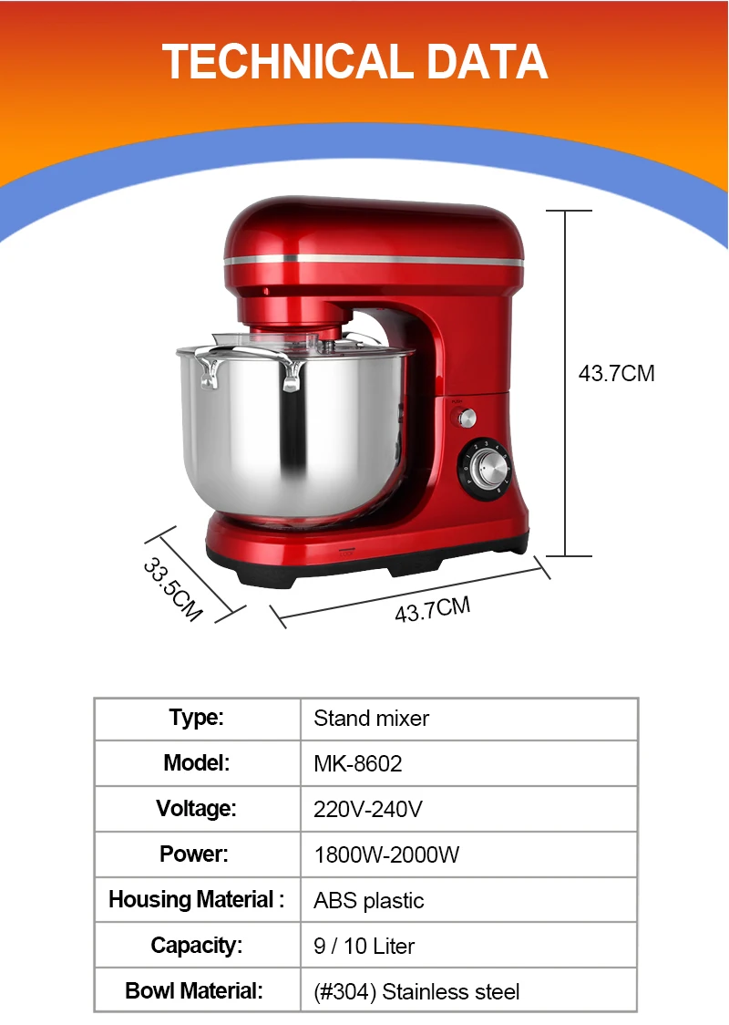 FREE SHIPPING - 2000W Professional Kitchen Food Stand Mixer 10L