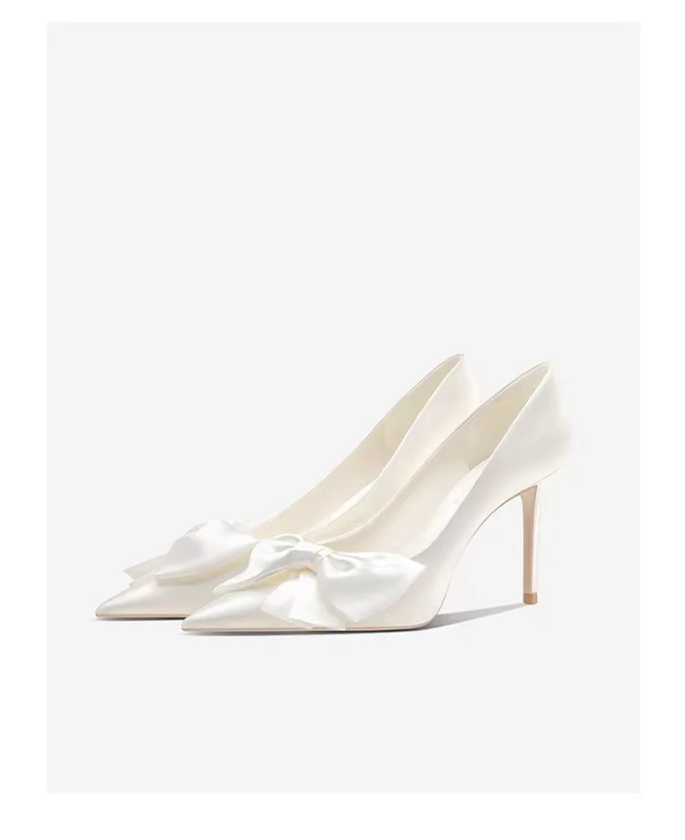 2023 Spring Summer Wedding Shoes White Bowknot High Heels Women's ...
