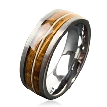 Men Tungsten Jewelry Tungsten Carbide Inlay Guitar String Whiskey Barrel Wood Tungsten Steel Rings for Men Boys Fashion Jewelry