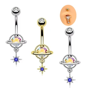 Crystal Zircon Moon Star Belly Button Rings Stainless Steel Navel Piercing Jewelry Hot Sale Women Body Piercing Jewelry