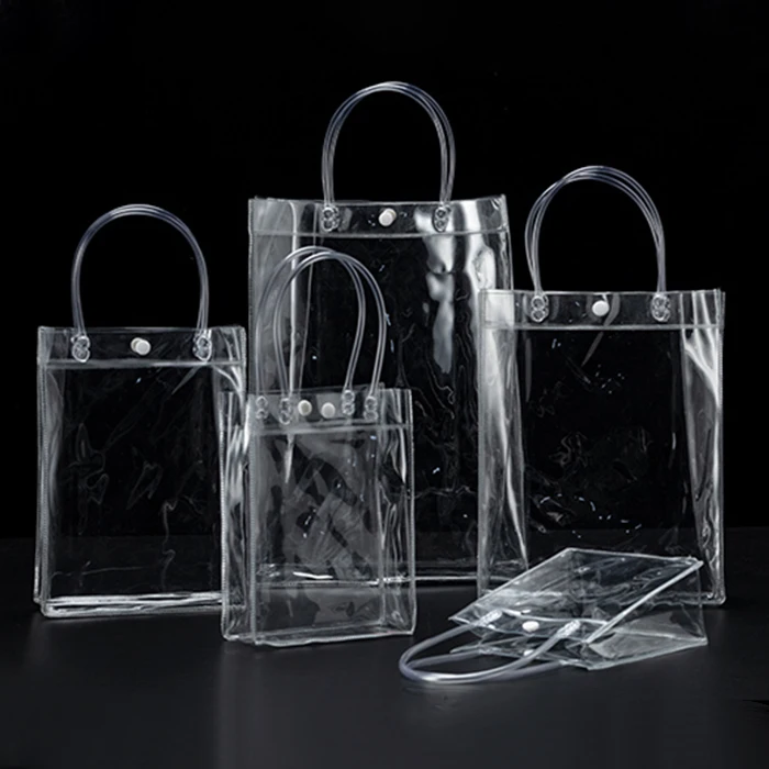 Customize Small Clear Print Package Hand Bag Biodegradable Transparent PVC EVA TPU Packaging Plastic Tote Bag
