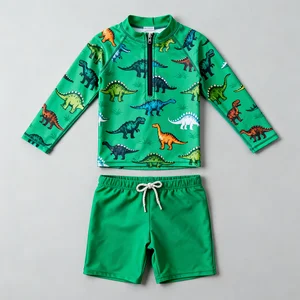 Oeko Tex Wholesale Long Sleeved Baby Swim Suit Rash Guards Eco Friendly Kids Bathing Suits Zipper Boy Swimwear for Beach