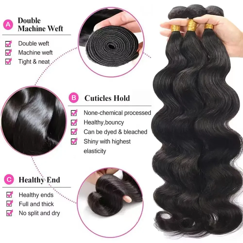 Fasci di capelli umani Body Wave da 18, 20 e 22 pollici, tessuto per capelli vergini brasiliani_voghion.com