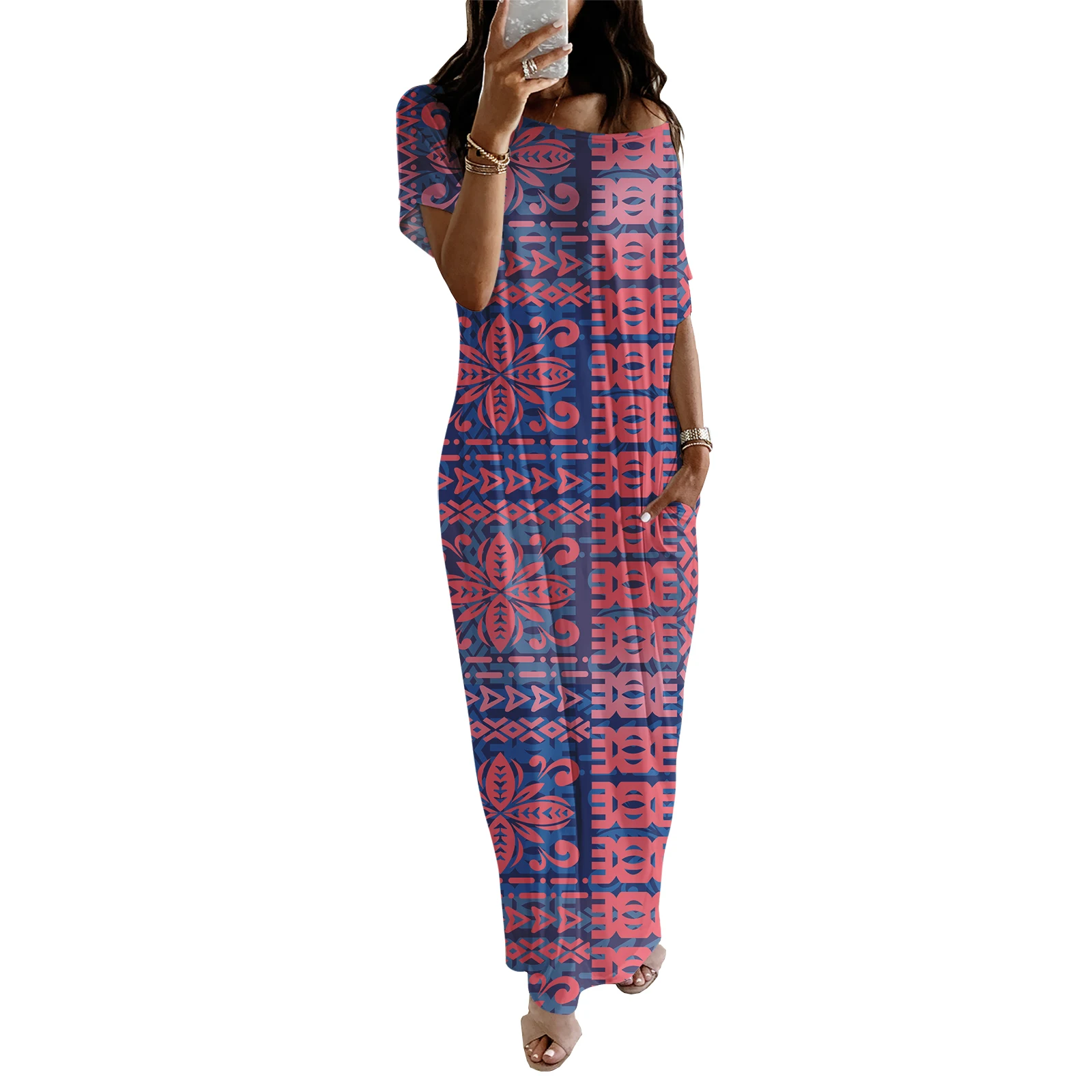 Wholesale Polyester Cotton Samoan Puletasi Tapa Flower Dress