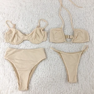 New Arrival High Waist Solid Color Fashion Halter Swimwear Solid Color Swimsuit Sexy Bikini Thong Swimwear