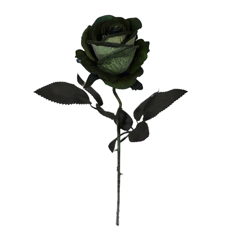 Marooma - Fiori artificiali con rose nere, 12 rose finte a stelo lungo in seta, bouquet da sposa per Halloween, decorazione da tavolo