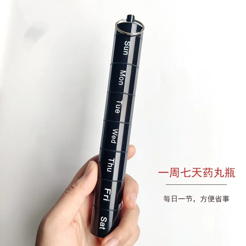 Aluminum Carabinas Clip Karabiner Keychain 7 Layers Cylindrical Sealed Moisture-proof Medicine Box Pill Bottle