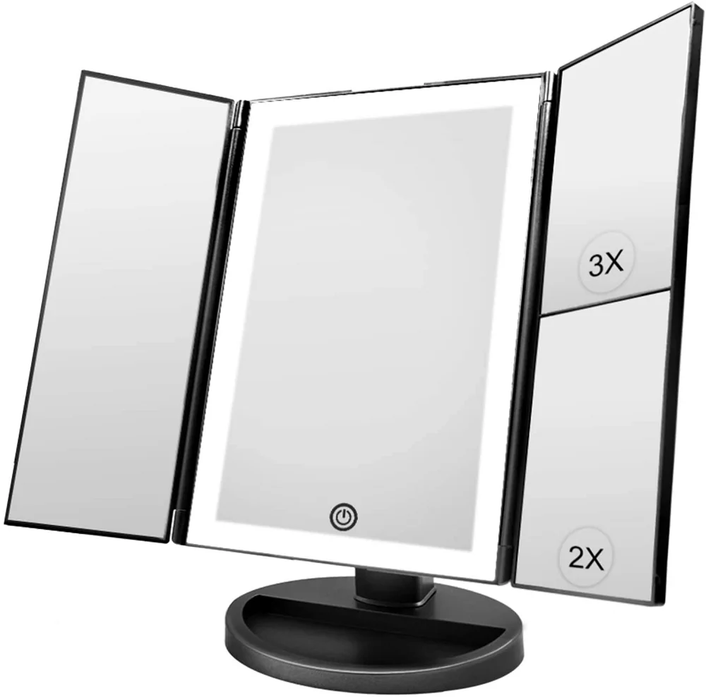 Makeup Vanity Mirror Trifold Mirror With 36 Led Lights Touch Screen 180
