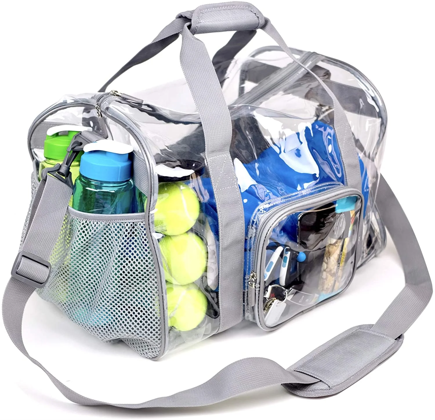 Clear Two-way Zipper Duffle Sport Bag with/ Removable Shoulder Strap