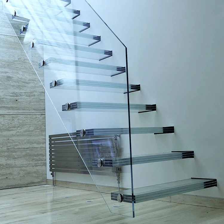 Hardware for Indoor Stairs Case Sets Tempered Laminated Glass Panel and Stainless Metal Luxury Modern Plywood Box Easy Install