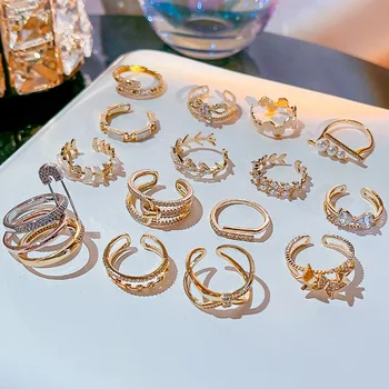 adjust pearl butterfly knot rhinestone diamond cuff finger ring women wedding jewelry luxury gold cz stone vintage rings