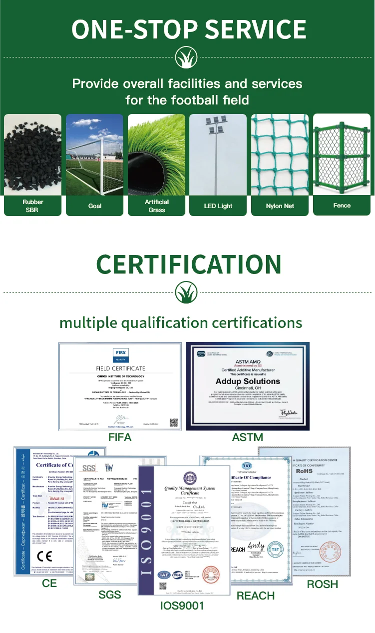 FIFA Quality Pro Certified Artificial Soccer Grass with 40-60 mm Pile Height and 8-Year Lifespan for Professional Fields