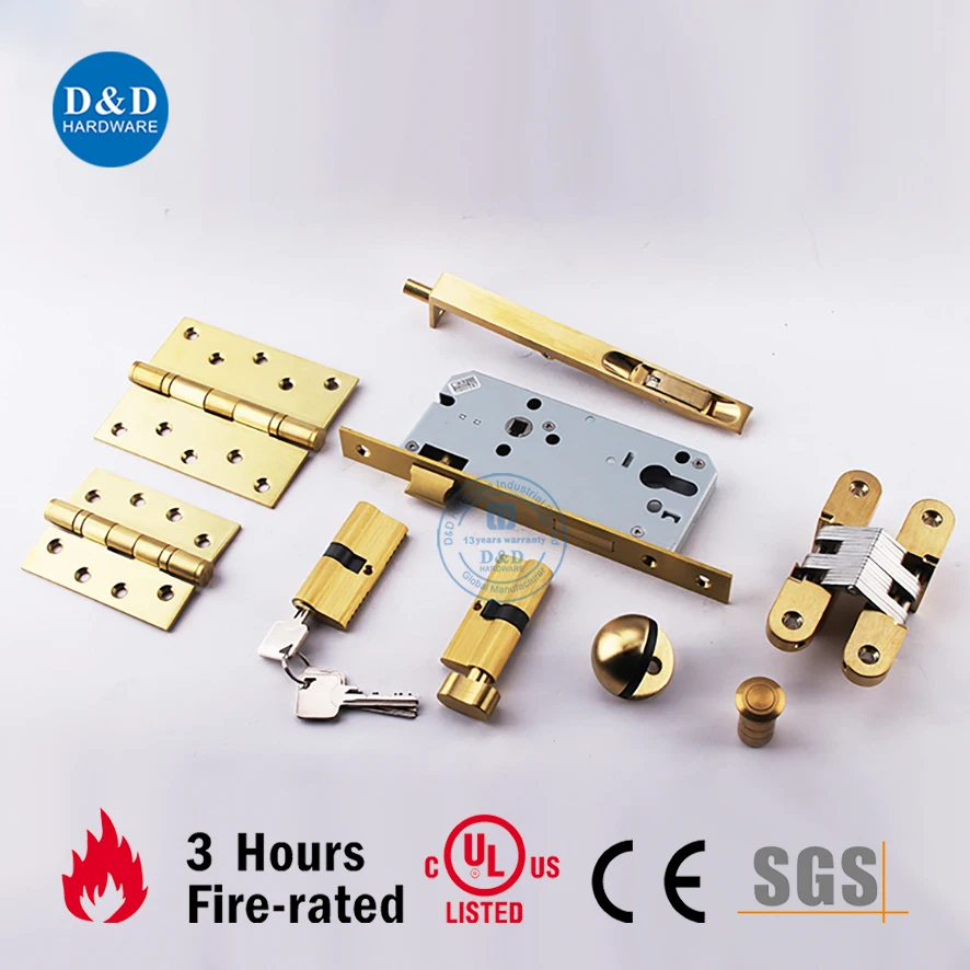 EN 1303 Solid Brass 6 Pins Standard PVD Stain Finish Double Cylinder Lock for Building Door