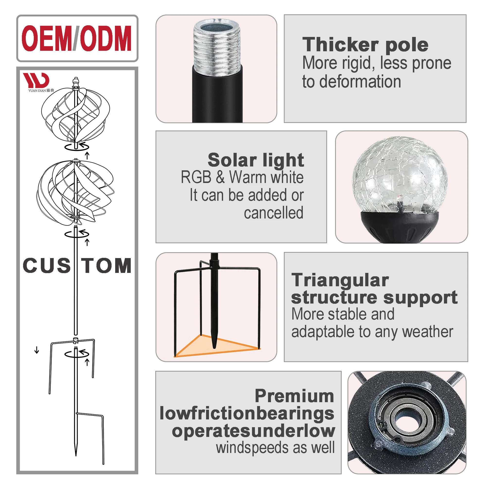 Metal Dynamic Wind Spinner Waterproof Courtyard Garden Art Decor Windmill Stake