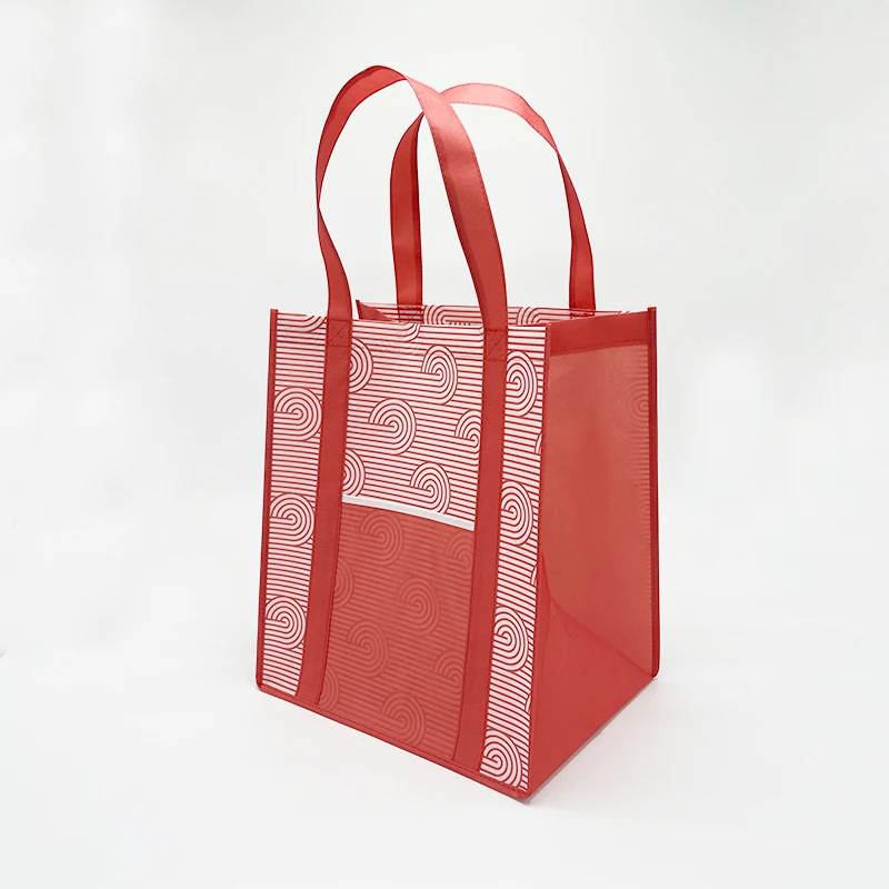 Wholesale custom logos printed reusable recycle red pp non woven grocery shopping fabric tote bag supplier