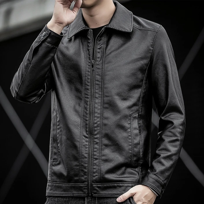 Men's Leather Jacket Motorcycle Style Loose Fit Pu Leather Coat_voghion.com