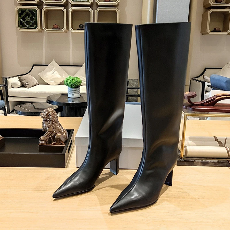 LOUIS VUITTON Military Black Leather Knee- High Heel Boots Size 38 at  1stDibs