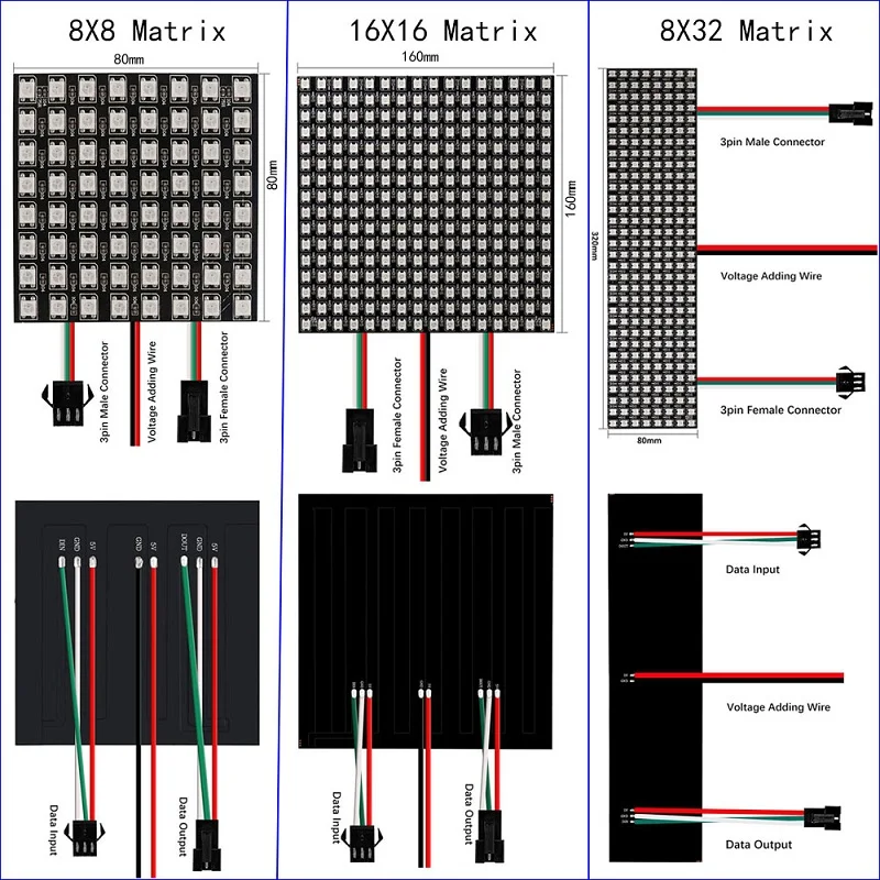 DIY Image Video Text Display Flexible RGB Screen Addressable 64 256 Pixel Panel WS2812 SK6812 WS2812b 8x8 8x32 16x16 Led Matrix