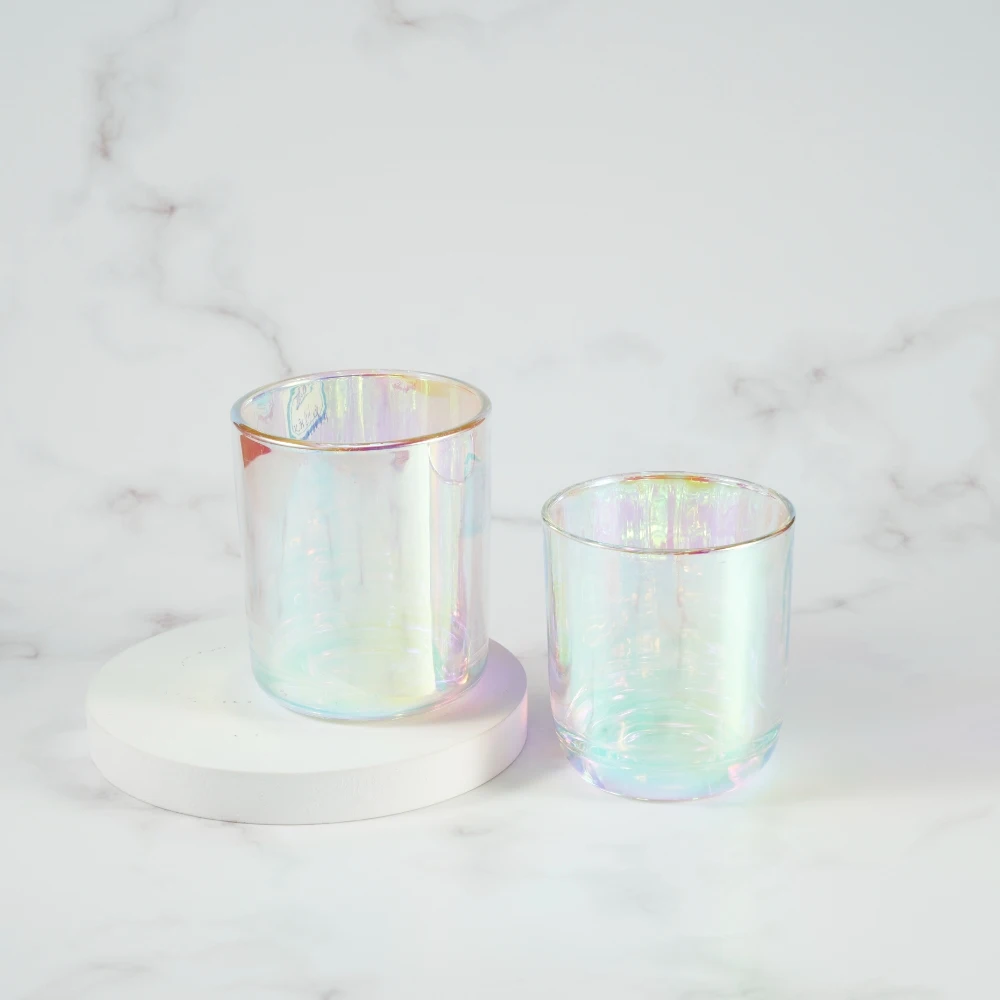 holographic glass iridescent candle jars with