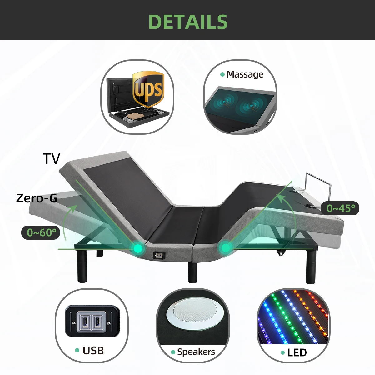Wired Remote Foldable German Okin Motor Electric Adjustable Bed