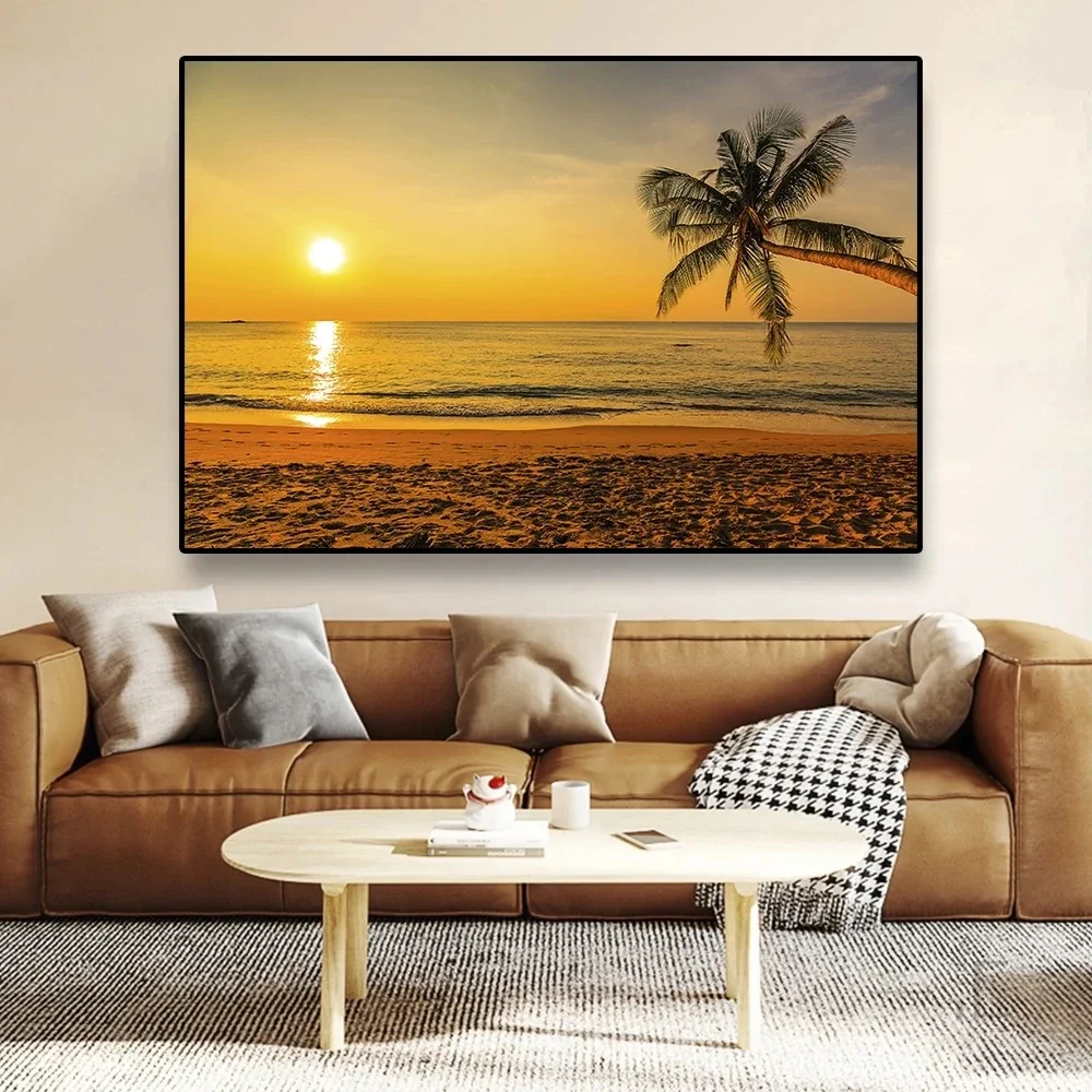 Hello Artwork – 4 Stampe Su Tela Hawaii Tropicale – Tramonto Con Palme – Quadri Moderni Per Soggiorno – 119x84 Cm