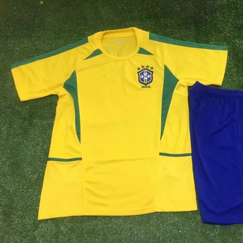 Hot  selling Youth Soccer Uniforms Custom Retro Football  2002 Brazil home yellow retro  football  jersey