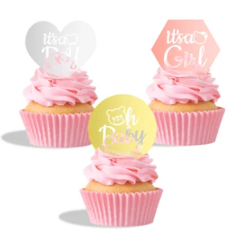 Pack of 12 PCS Acrylic Oh Baby Cupcake Toppers, Cake Decoration for Baby Shower, Gender Reveal Party