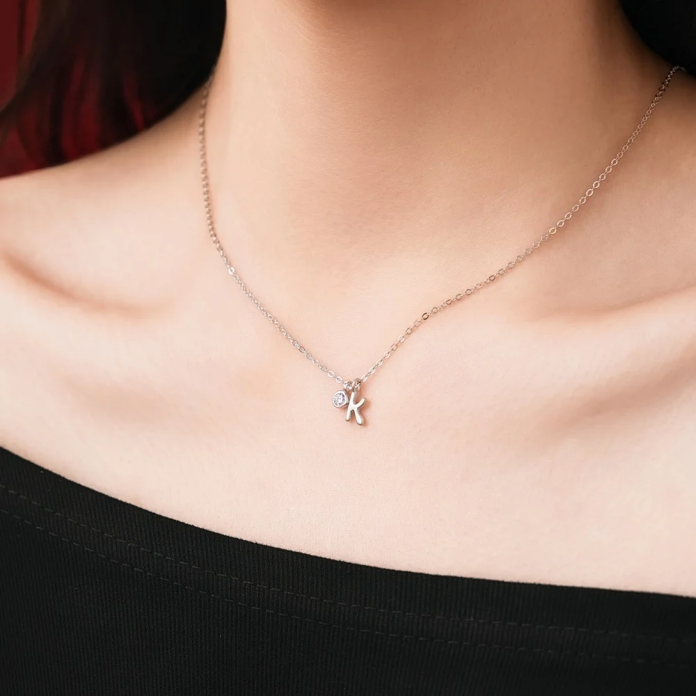KAKODIY Initial Necklace Rhodium Plated 925 Sterling Silver 5A Zirconia Small Letters -K- Initial Pendant Necklace for Women detail 5
