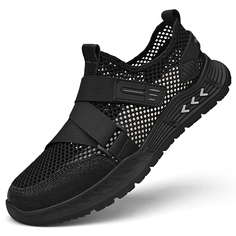 Factory Supply Custom LOGO Pure Hand Made Breathable Mesh Cow Genuine Leather Toe Closed Summer Sandals for Men Boy