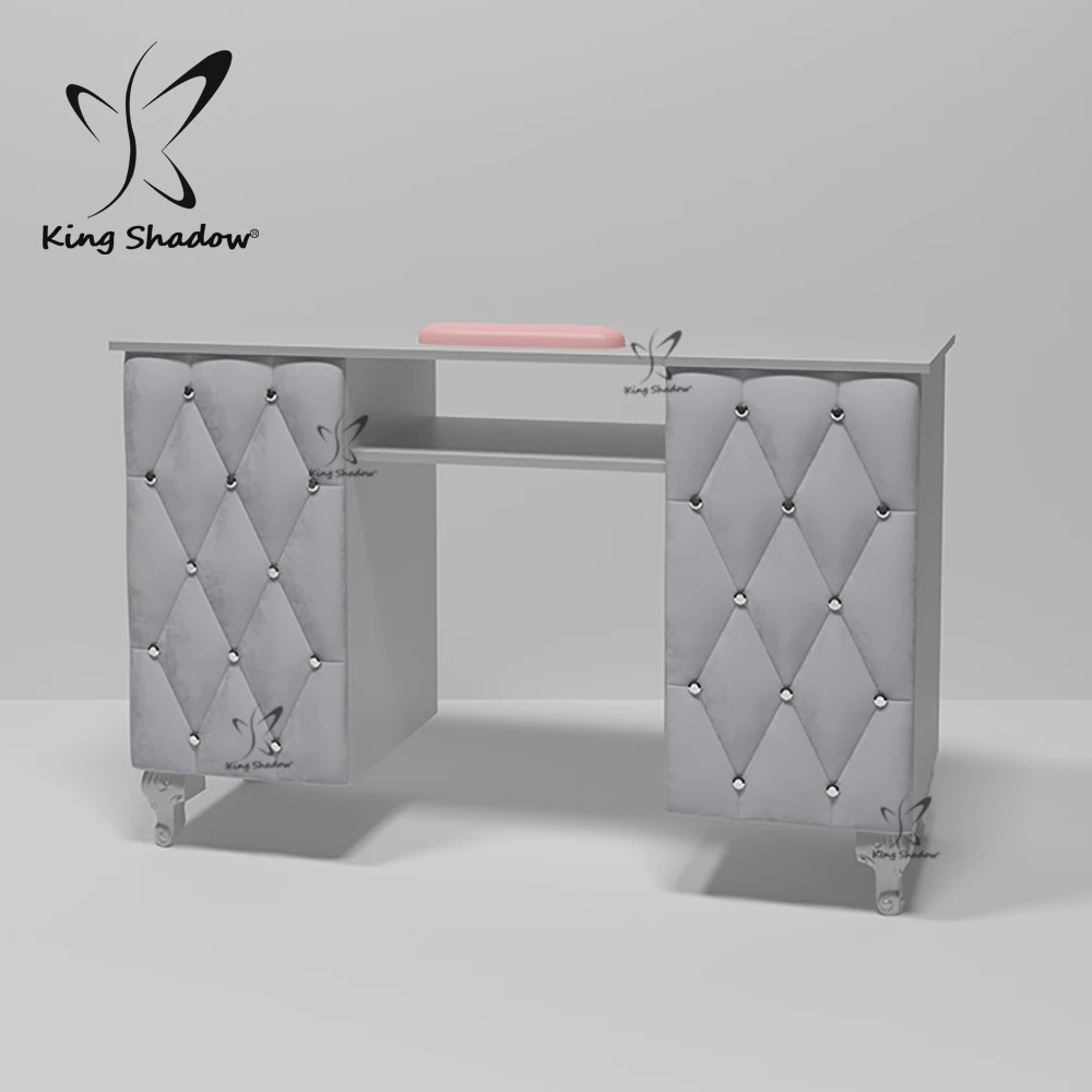 Table de manucure avec cadre en métal - Texture marbrée - Bureau à ongles  avec tiroirs de rangement - Équipement de salon de maison et de spa (taille