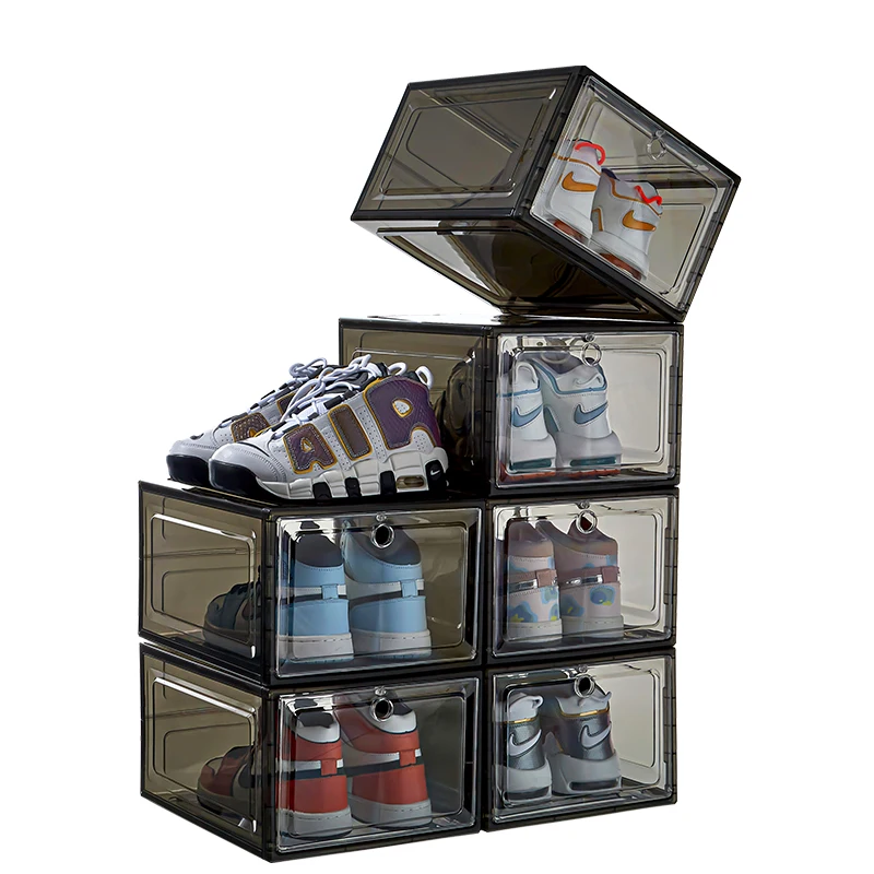 Black Drop Front Shoe Box Bulk Wholesale Transparent Plastic