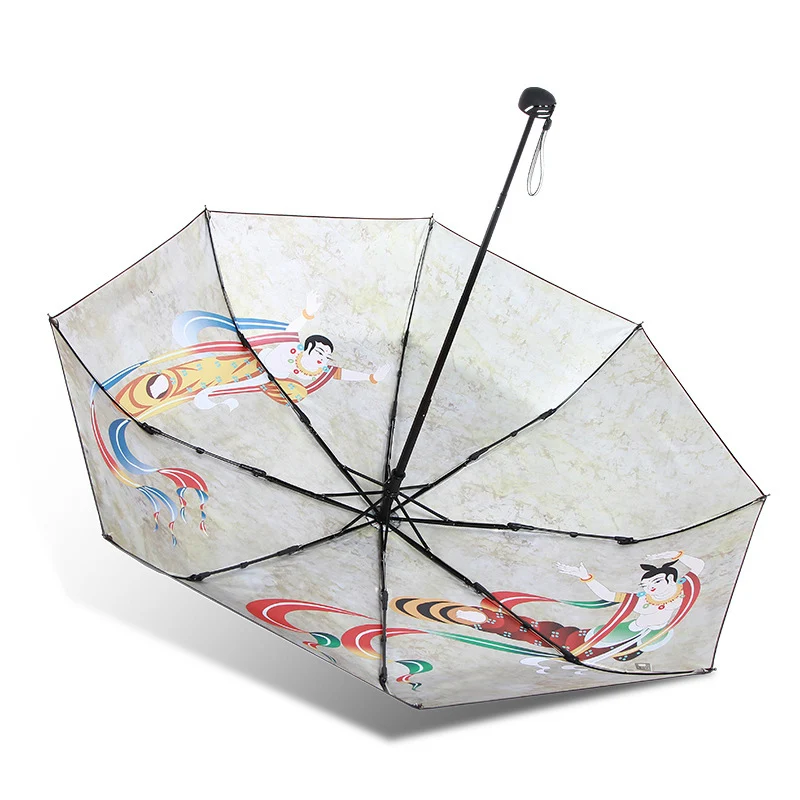 DD1210  Ancient Chinese Dunhuang Sun Umbrellas Men Women Thin Rain Parasol UV Protect Folding Umbrella