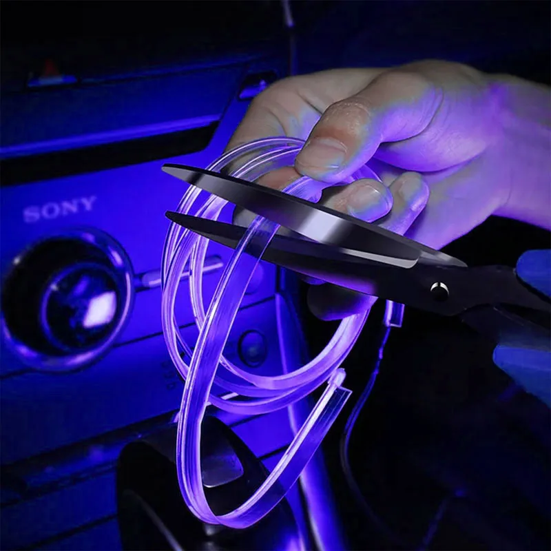 Flexible 12V Blue LED Neon Strip For Car Interior Atmosphere Ambient Lighting