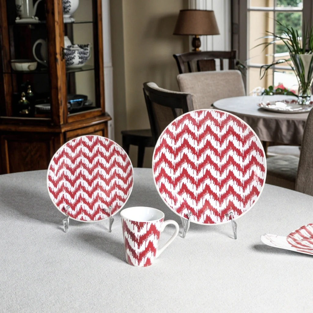 Factory Custom 12-Piece Ceramic Red Dinnerware Set New Round Dish Design for Weddings details