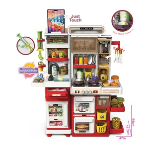 66 cm Red Double Cabinet Voice Spray Function ABS Clay Set Dining Table Kitchen Toys Set Unisex 5-7 Years