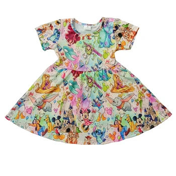 girls short sleeve summer dress kids cartoon knee length dress infant toddle girls boutique no moq factory price clothes