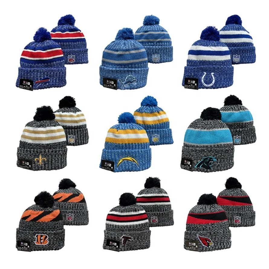 2022 2023 Newest Beanies NFL Team Knitted Cap Unisex Green Bay Packers  Kansas City Chief Oakland Raiders San Francisco 49ers Dallas Cowboys  Fashion Fur Ball Cap