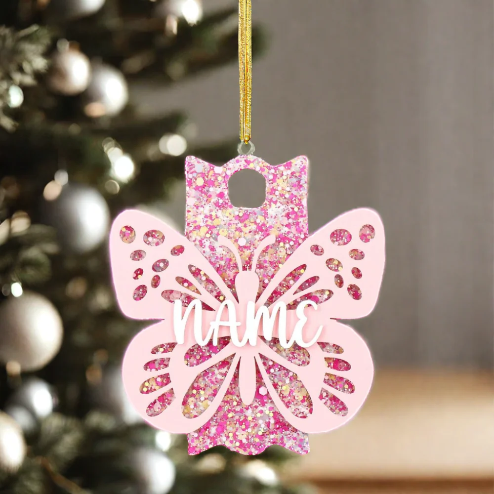 YYXCH1546 High Quality Acrylic Tumbling Cup with Laser Cutting Pink Butterfly Nameplate Plate for Christmas Tree Ornaments manufacture