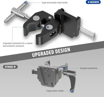 NEEWER Mini V Mount Battery Plate with Wide Super Crab Clamp & QR Lock for Tripod Light Stand C Stand Gimbal Column and 15mm detail image