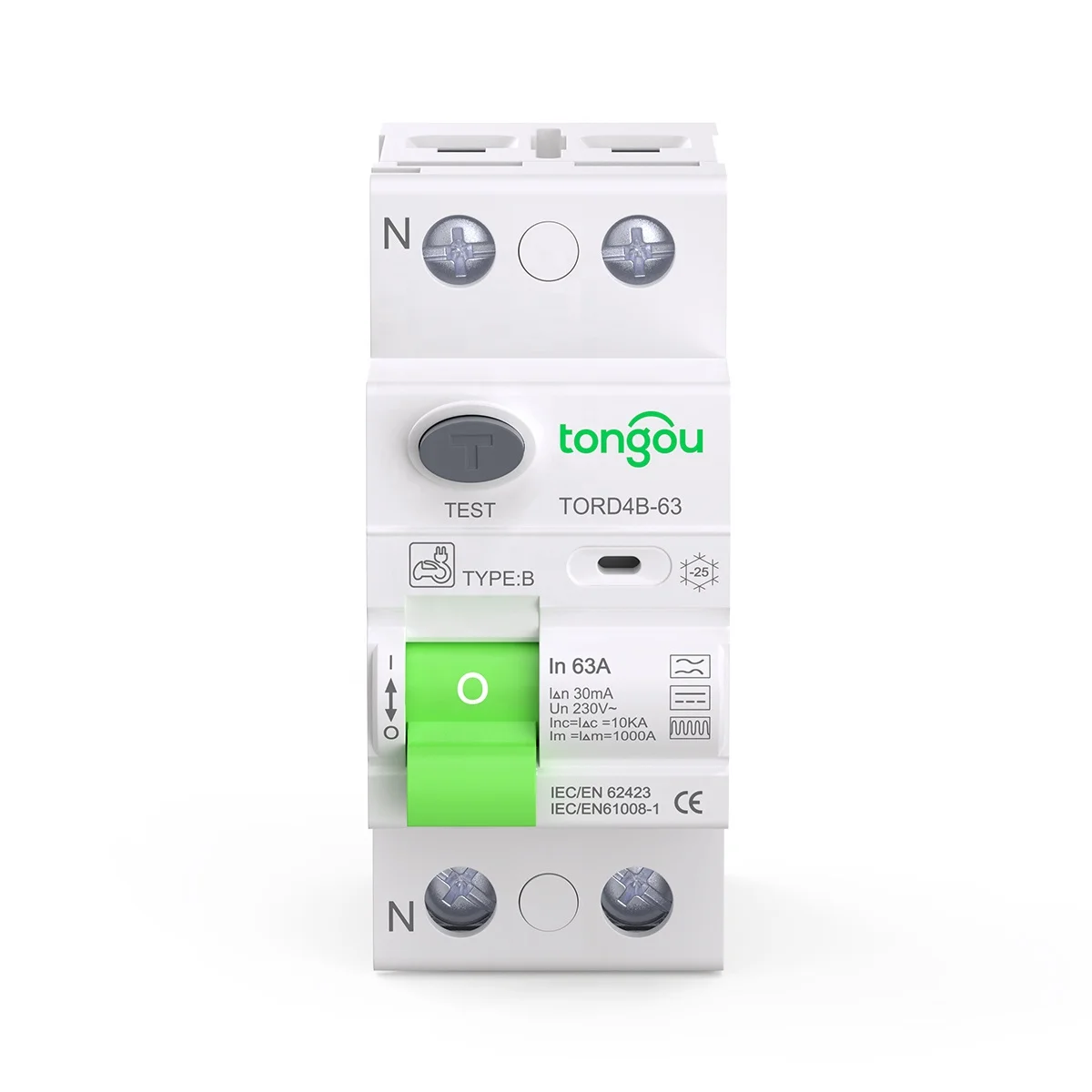 RCCB RCD DC Electric Vehicle EV Charging Pile Residual Current Breaker 2P 63A 30mA Type B 10KA Din Rail Earth Leakage TONGOU