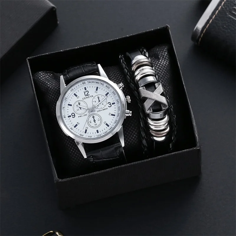 Wholesale Good Quality Fashion Alloy Quartz Watch Classic Boy Bracelet And Watches Set For Men