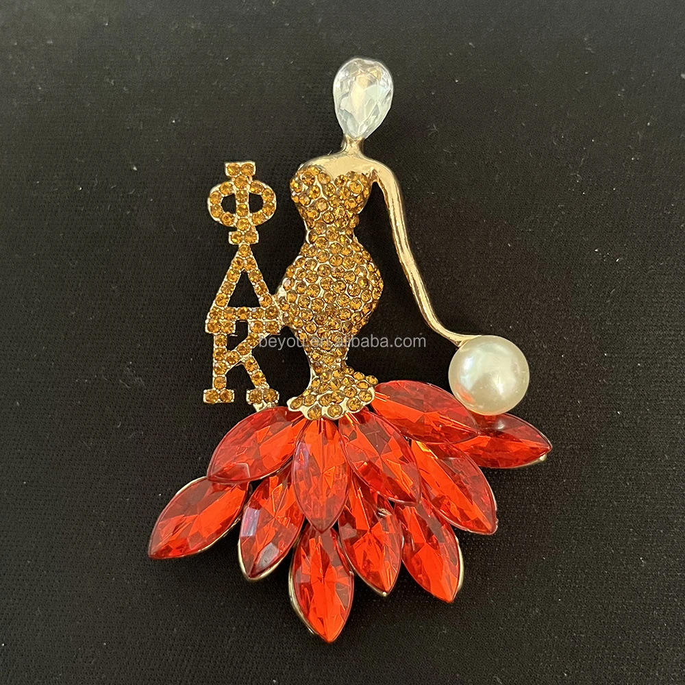 Greek Brooch - Delta Charm with Rhinestones & Gold Plating